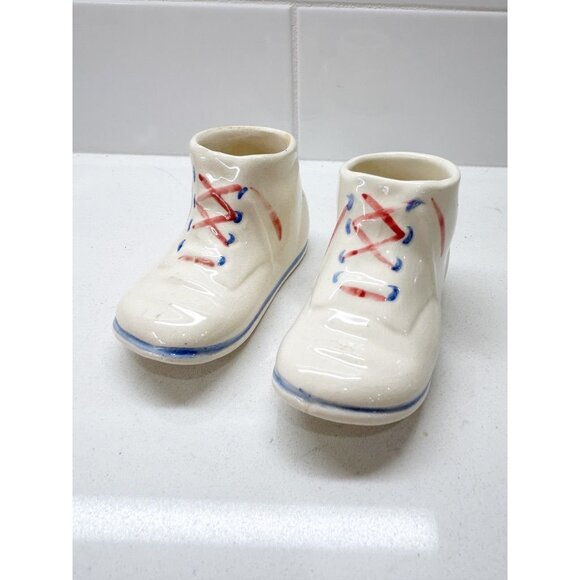 Pair of Vintage 1950's Baby Booties Ceramic Pottery Decor in White - Picture 1 of 7